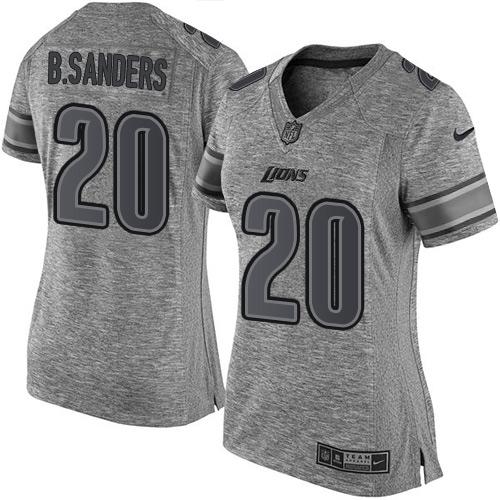 Nike Lions #20 Barry Sanders Gray Women's Stitched NFL Limited Gridiron Gray Jersey